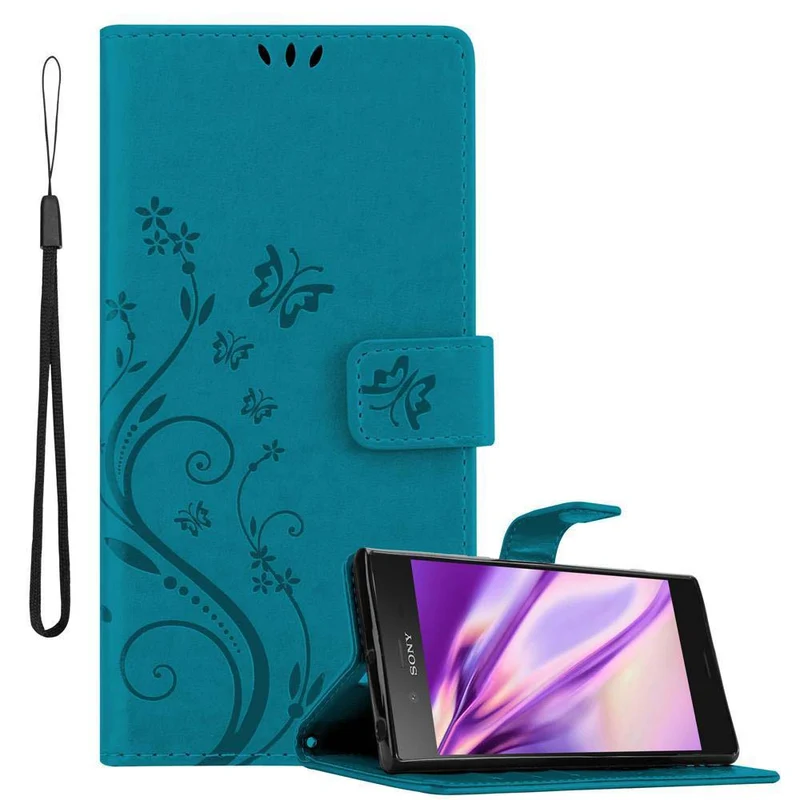 Cadorabo Hülle kompatibel mit Sony Xperia XZ1 Schutzhülle im Blumen Design mit Magnetverschluss, Standfunktion und Kartenfächern