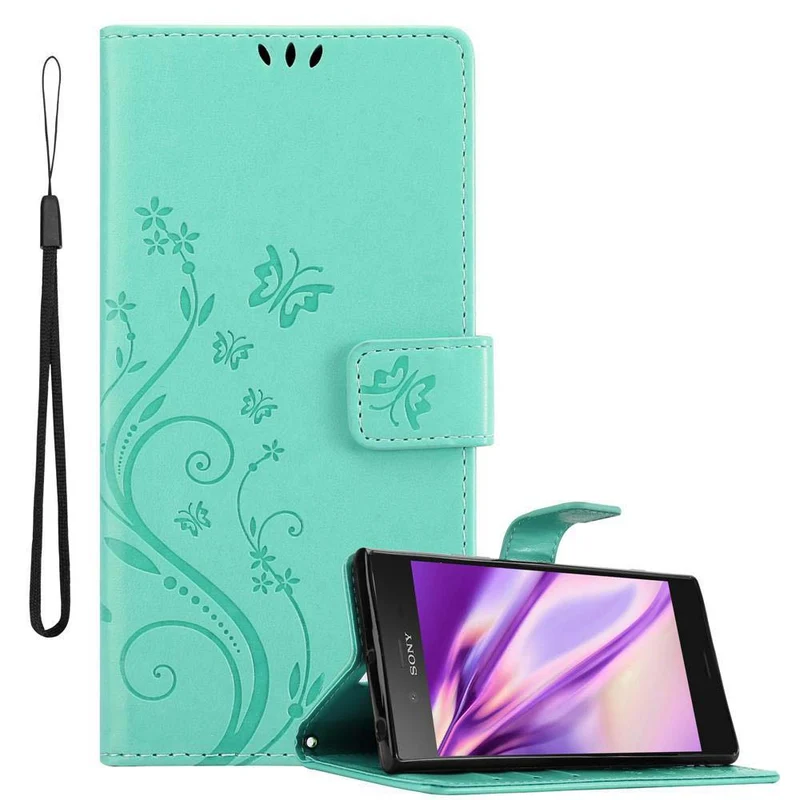 Cadorabo Hülle kompatibel mit Sony Xperia XZ1 Schutzhülle im Blumen Design mit Magnetverschluss, Standfunktion und Kartenfächern