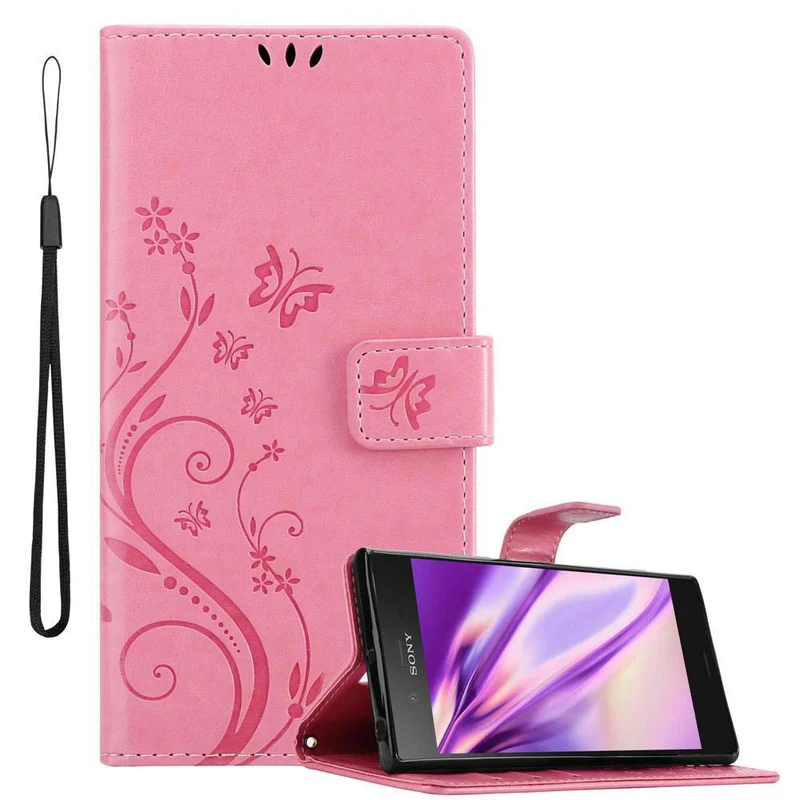 Cadorabo Hülle kompatibel mit Sony Xperia XZ1 Schutzhülle im Blumen Design mit Magnetverschluss, Standfunktion und Kartenfächern
