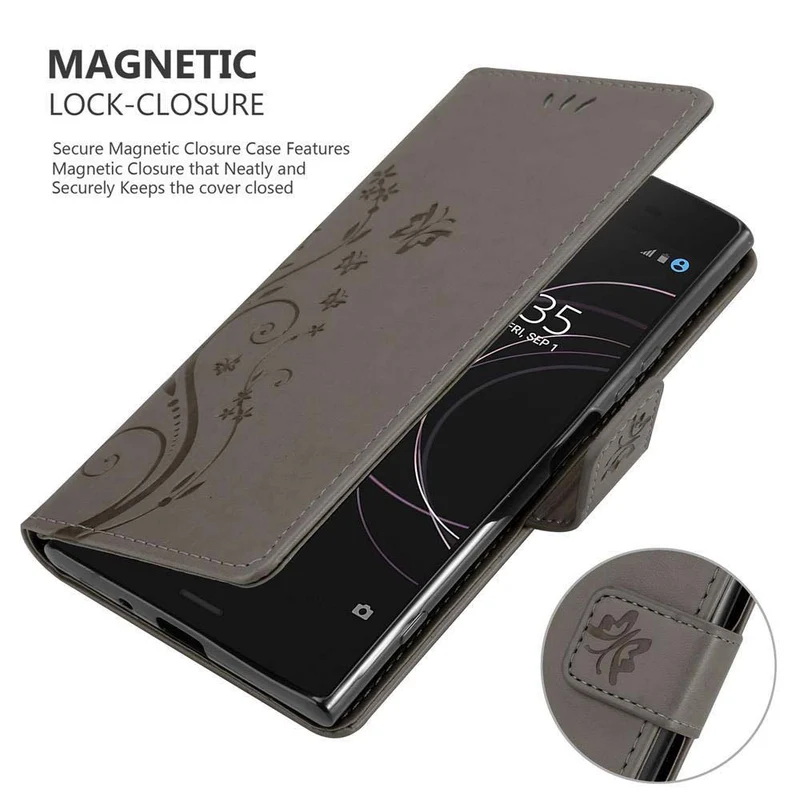 Cadorabo Hülle kompatibel mit Sony Xperia XZ1 Schutzhülle im Blumen Design mit Magnetverschluss, Standfunktion und Kartenfächern