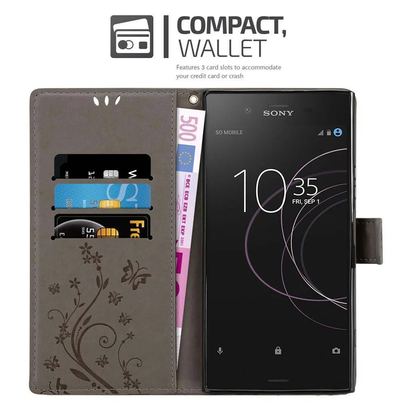 Cadorabo Hülle kompatibel mit Sony Xperia XZ1 Schutzhülle im Blumen Design mit Magnetverschluss, Standfunktion und Kartenfächern