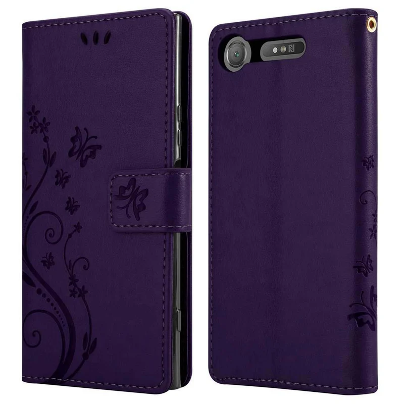 Cadorabo Hülle kompatibel mit Sony Xperia XZ1 Schutzhülle im Blumen Design mit Magnetverschluss, Standfunktion und Kartenfächern