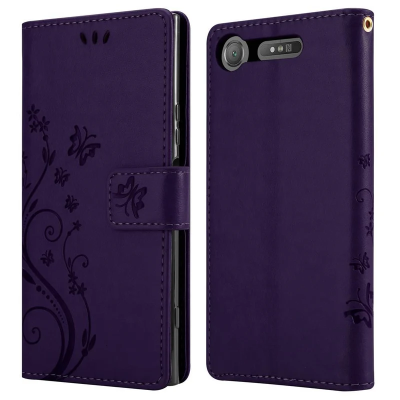 Cadorabo Hülle kompatibel mit Sony Xperia XZ1 Schutzhülle im Blumen Design mit Magnetverschluss, Standfunktion und Kartenfächern