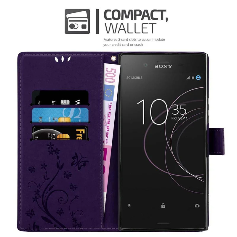 Cadorabo Hülle kompatibel mit Sony Xperia XZ1 Schutzhülle im Blumen Design mit Magnetverschluss, Standfunktion und Kartenfächern