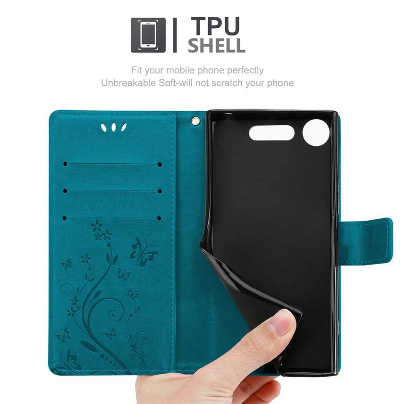 Cadorabo Hülle kompatibel mit Sony Xperia XZ1 Schutzhülle im Blumen Design mit Magnetverschluss, Standfunktion und Kartenfächern