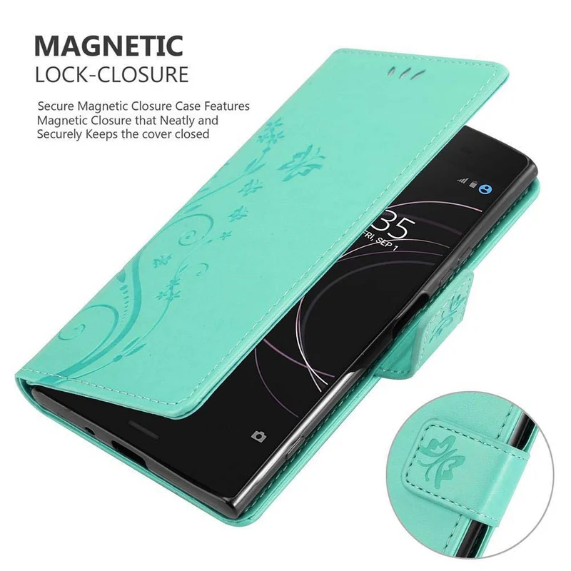 Cadorabo Hülle kompatibel mit Sony Xperia XZ1 Schutzhülle im Blumen Design mit Magnetverschluss, Standfunktion und Kartenfächern