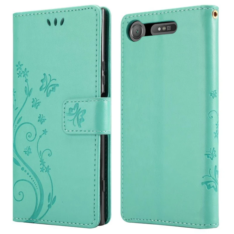Cadorabo Hülle kompatibel mit Sony Xperia XZ1 Schutzhülle im Blumen Design mit Magnetverschluss, Standfunktion und Kartenfächern