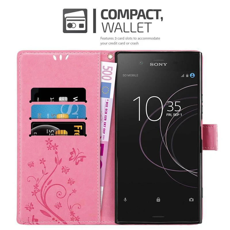 Cadorabo Hülle kompatibel mit Sony Xperia XZ1 Schutzhülle im Blumen Design mit Magnetverschluss, Standfunktion und Kartenfächern