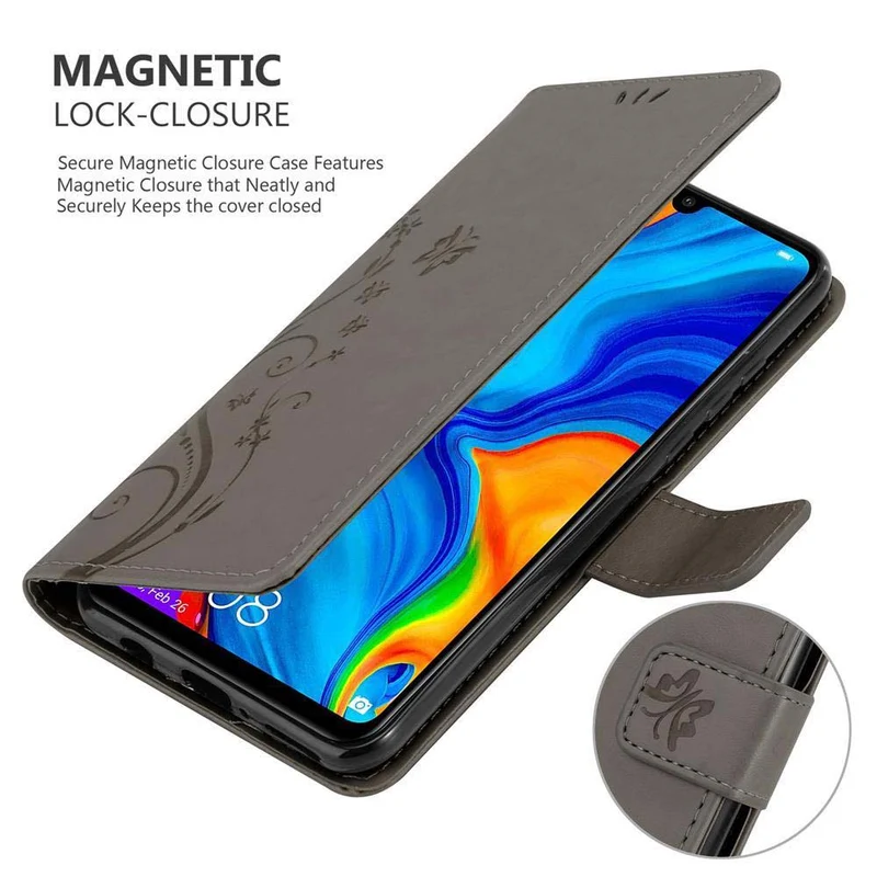 Cadorabo Hülle kompatibel mit Huawei P30 LITE Schutzhülle im Blumen Design mit Magnetverschluss, Standfunktion und Kartenfächern