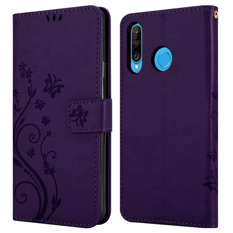 Cadorabo Hülle kompatibel mit Huawei P30 LITE Schutzhülle im Blumen Design mit Magnetverschluss, Standfunktion und Kartenfächern