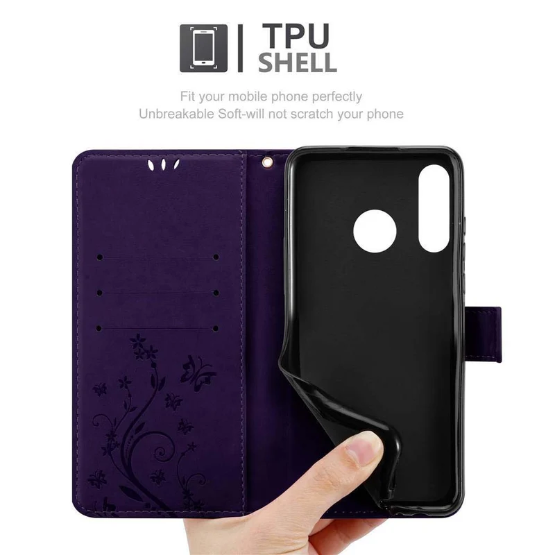 Cadorabo Hülle kompatibel mit Huawei P30 LITE Schutzhülle im Blumen Design mit Magnetverschluss, Standfunktion und Kartenfächern