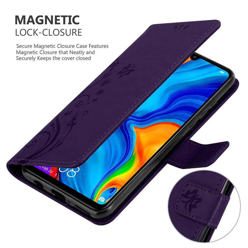 Cadorabo Hülle kompatibel mit Huawei P30 LITE Schutzhülle im Blumen Design mit Magnetverschluss, Standfunktion und Kartenfächern