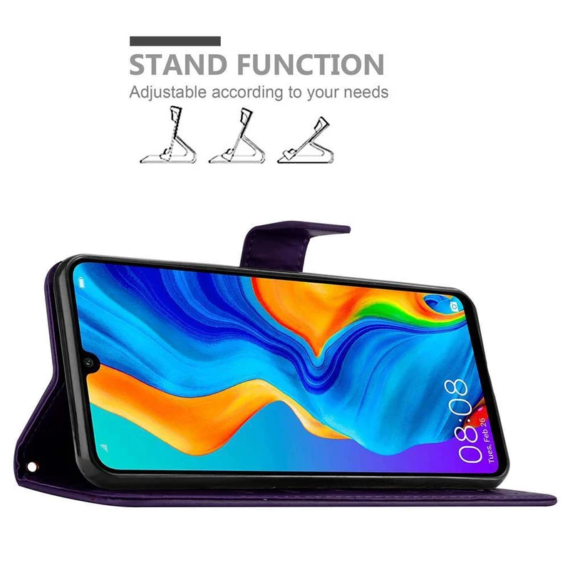 Cadorabo Hülle kompatibel mit Huawei P30 LITE Schutzhülle im Blumen Design mit Magnetverschluss, Standfunktion und Kartenfächern