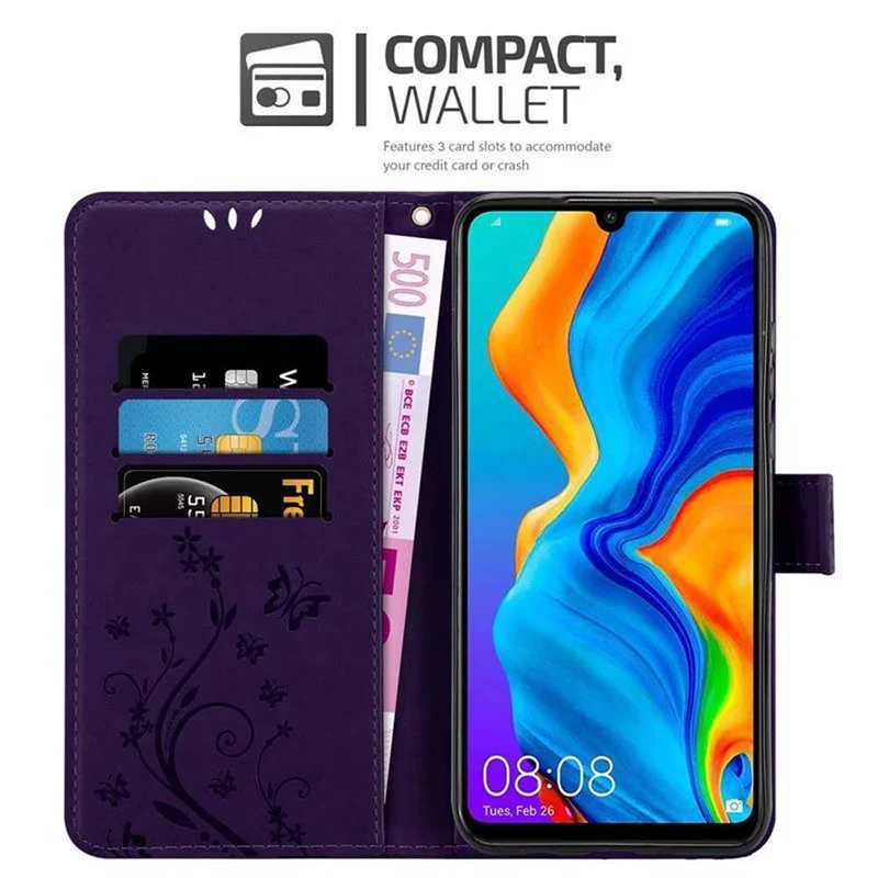 Cadorabo Hülle kompatibel mit Huawei P30 LITE Schutzhülle im Blumen Design mit Magnetverschluss, Standfunktion und Kartenfächern