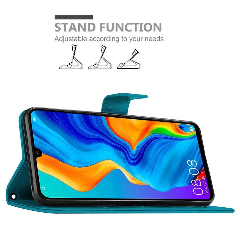 Cadorabo Hülle kompatibel mit Huawei P30 LITE Schutzhülle im Blumen Design mit Magnetverschluss, Standfunktion und Kartenfächern