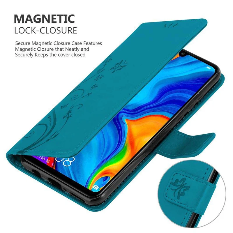 Cadorabo Hülle kompatibel mit Huawei P30 LITE Schutzhülle im Blumen Design mit Magnetverschluss, Standfunktion und Kartenfächern