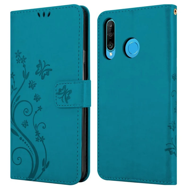 Cadorabo Hülle kompatibel mit Huawei P30 LITE Schutzhülle im Blumen Design mit Magnetverschluss, Standfunktion und Kartenfächern