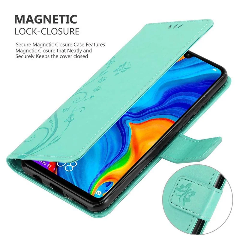 Cadorabo Hülle kompatibel mit Huawei P30 LITE Schutzhülle im Blumen Design mit Magnetverschluss, Standfunktion und Kartenfächern