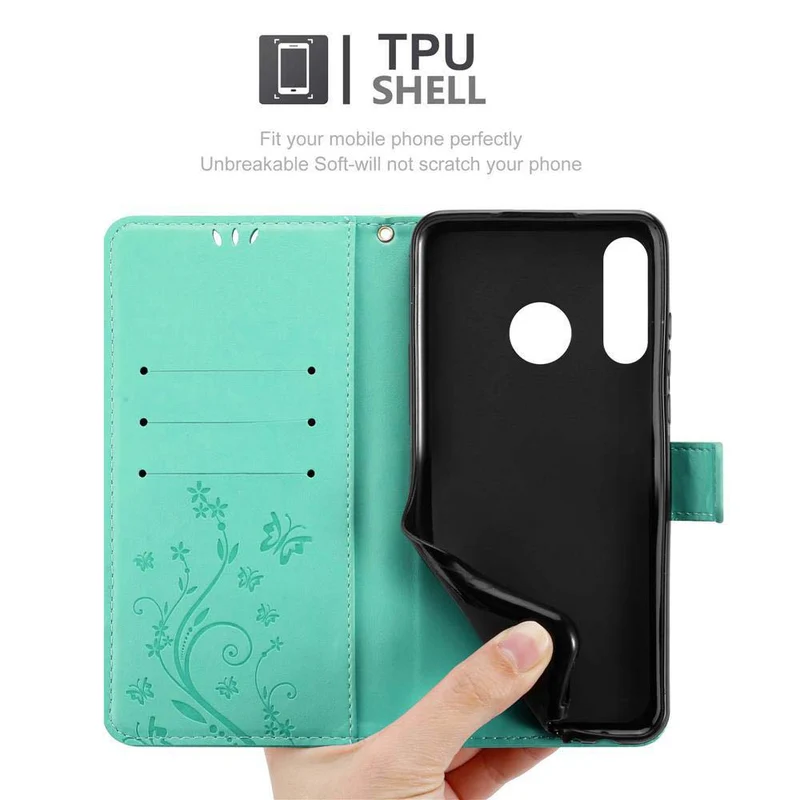 Cadorabo Hülle kompatibel mit Huawei P30 LITE Schutzhülle im Blumen Design mit Magnetverschluss, Standfunktion und Kartenfächern