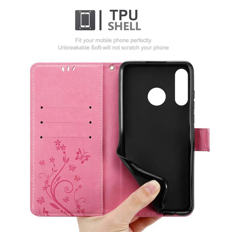 Cadorabo Hülle kompatibel mit Huawei P30 LITE Schutzhülle im Blumen Design mit Magnetverschluss, Standfunktion und Kartenfächern