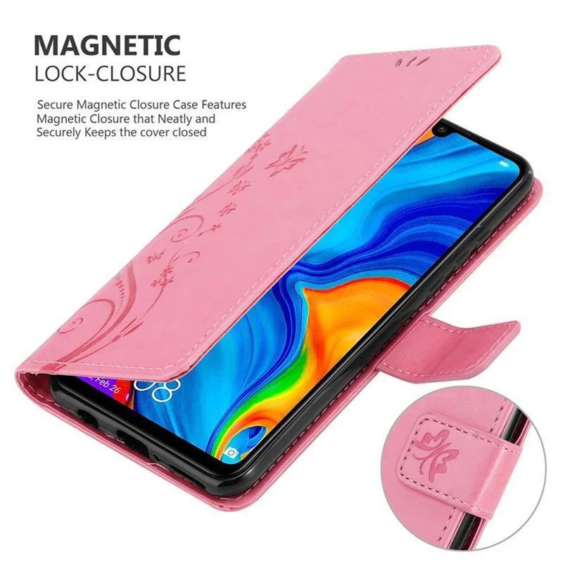 Cadorabo Hülle kompatibel mit Huawei P30 LITE Schutzhülle im Blumen Design mit Magnetverschluss, Standfunktion und Kartenfächern