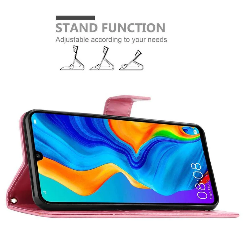 Cadorabo Hülle kompatibel mit Huawei P30 LITE Schutzhülle im Blumen Design mit Magnetverschluss, Standfunktion und Kartenfächern