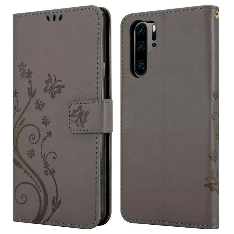 Cadorabo Hülle kompatibel mit Huawei P30 PRO Schutzhülle im Blumen Design mit Magnetverschluss, Standfunktion und Kartenfächern