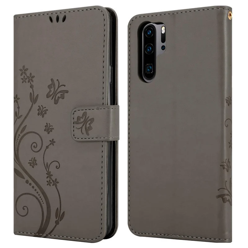 Cadorabo Hülle kompatibel mit Huawei P30 PRO Schutzhülle im Blumen Design mit Magnetverschluss, Standfunktion und Kartenfächern