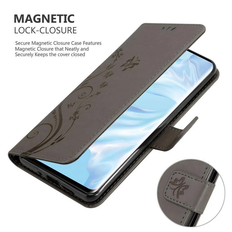 Cadorabo Hülle kompatibel mit Huawei P30 PRO Schutzhülle im Blumen Design mit Magnetverschluss, Standfunktion und Kartenfächern