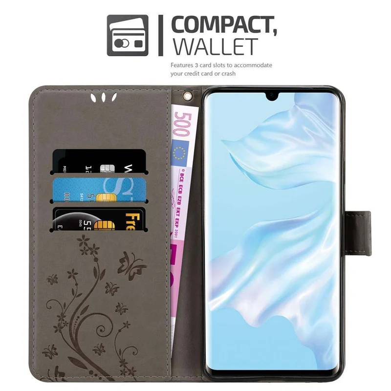 Cadorabo Hülle kompatibel mit Huawei P30 PRO Schutzhülle im Blumen Design mit Magnetverschluss, Standfunktion und Kartenfächern