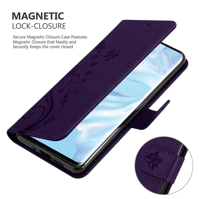 Cadorabo Hülle kompatibel mit Huawei P30 PRO Schutzhülle im Blumen Design mit Magnetverschluss, Standfunktion und Kartenfächern