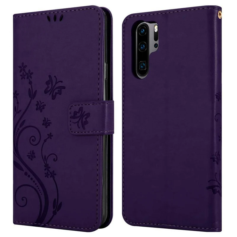 Cadorabo Hülle kompatibel mit Huawei P30 PRO Schutzhülle im Blumen Design mit Magnetverschluss, Standfunktion und Kartenfächern