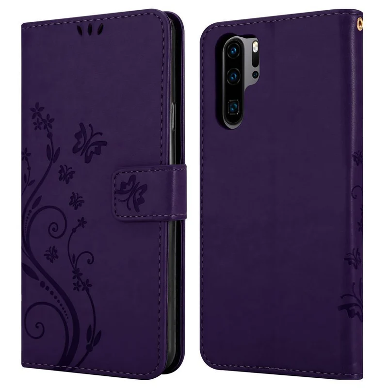 Cadorabo Hülle kompatibel mit Huawei P30 PRO Schutzhülle im Blumen Design mit Magnetverschluss, Standfunktion und Kartenfächern
