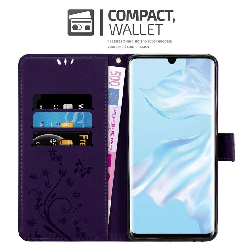 Cadorabo Hülle kompatibel mit Huawei P30 PRO Schutzhülle im Blumen Design mit Magnetverschluss, Standfunktion und Kartenfächern