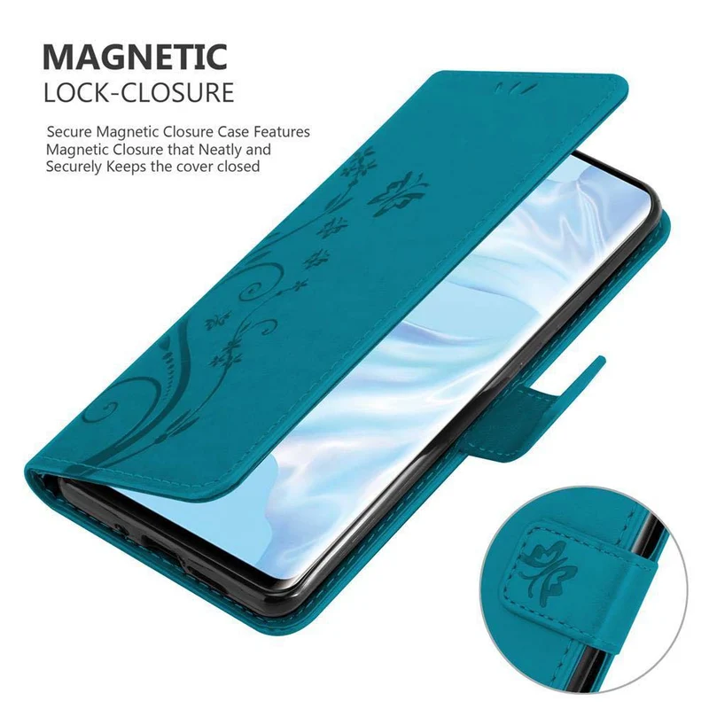 Cadorabo Hülle kompatibel mit Huawei P30 PRO Schutzhülle im Blumen Design mit Magnetverschluss, Standfunktion und Kartenfächern