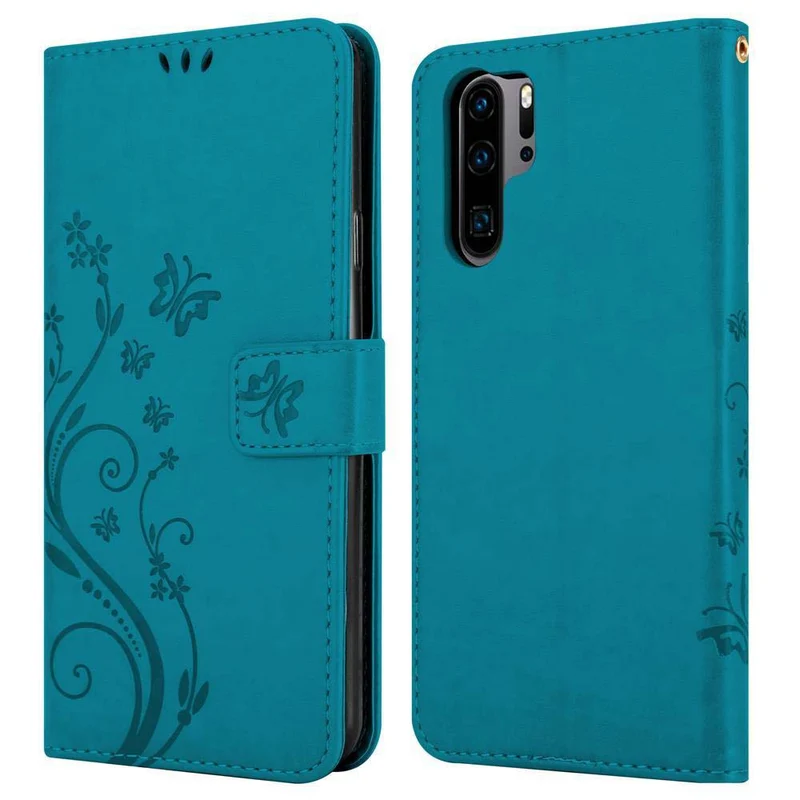Cadorabo Hülle kompatibel mit Huawei P30 PRO Schutzhülle im Blumen Design mit Magnetverschluss, Standfunktion und Kartenfächern
