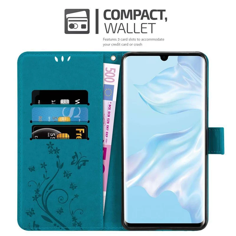 Cadorabo Hülle kompatibel mit Huawei P30 PRO Schutzhülle im Blumen Design mit Magnetverschluss, Standfunktion und Kartenfächern