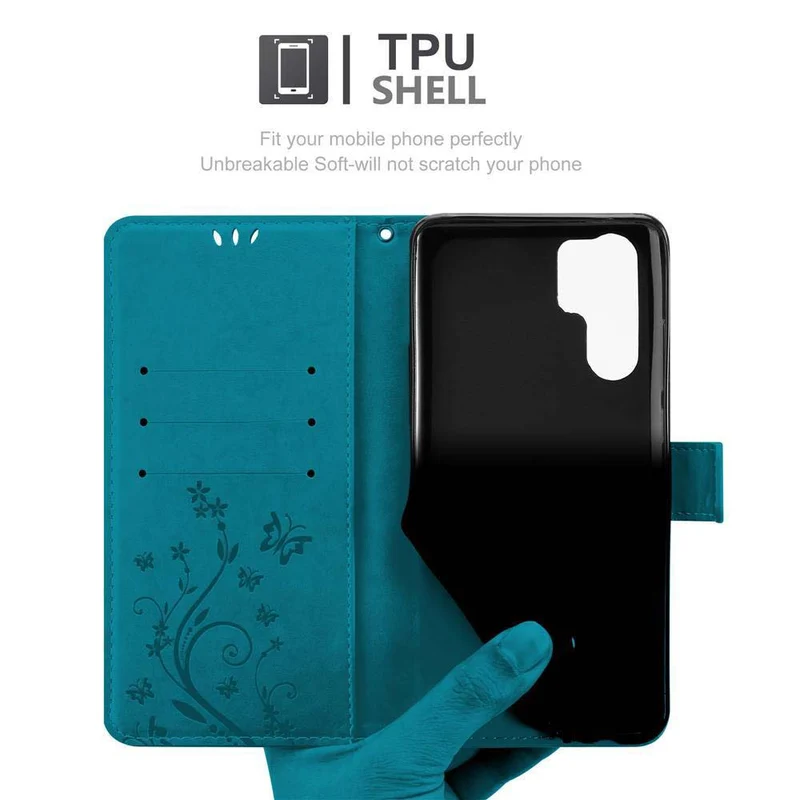 Cadorabo Hülle kompatibel mit Huawei P30 PRO Schutzhülle im Blumen Design mit Magnetverschluss, Standfunktion und Kartenfächern