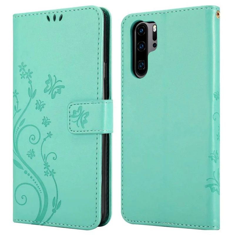 Cadorabo Hülle kompatibel mit Huawei P30 PRO Schutzhülle im Blumen Design mit Magnetverschluss, Standfunktion und Kartenfächern
