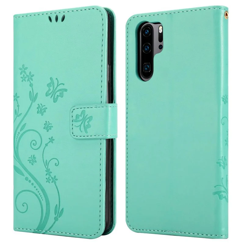 Cadorabo Hülle kompatibel mit Huawei P30 PRO Schutzhülle im Blumen Design mit Magnetverschluss, Standfunktion und Kartenfächern