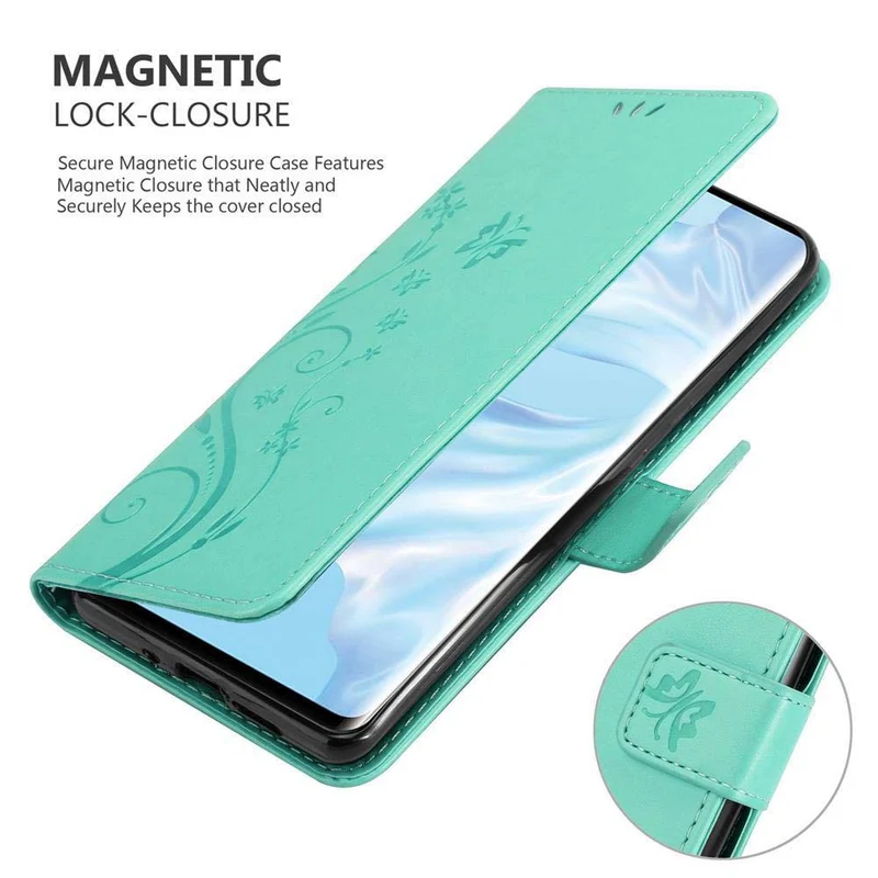 Cadorabo Hülle kompatibel mit Huawei P30 PRO Schutzhülle im Blumen Design mit Magnetverschluss, Standfunktion und Kartenfächern