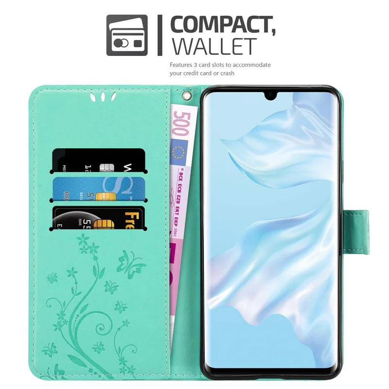 Cadorabo Hülle kompatibel mit Huawei P30 PRO Schutzhülle im Blumen Design mit Magnetverschluss, Standfunktion und Kartenfächern