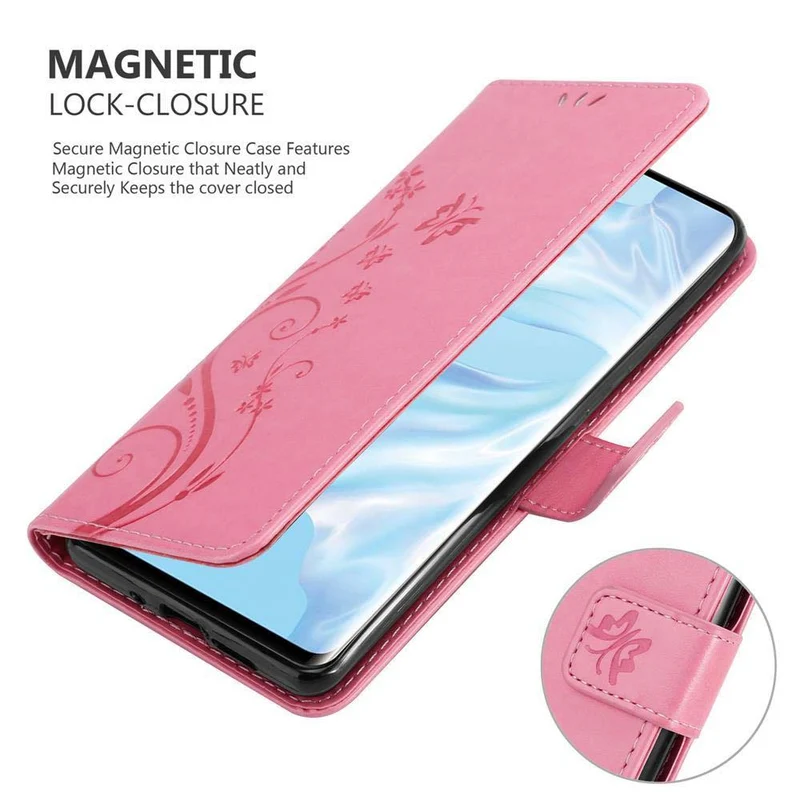 Cadorabo Hülle kompatibel mit Huawei P30 PRO Schutzhülle im Blumen Design mit Magnetverschluss, Standfunktion und Kartenfächern