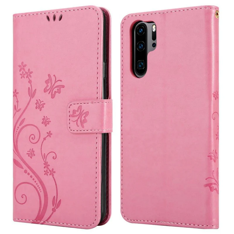 Cadorabo Hülle kompatibel mit Huawei P30 PRO Schutzhülle im Blumen Design mit Magnetverschluss, Standfunktion und Kartenfächern