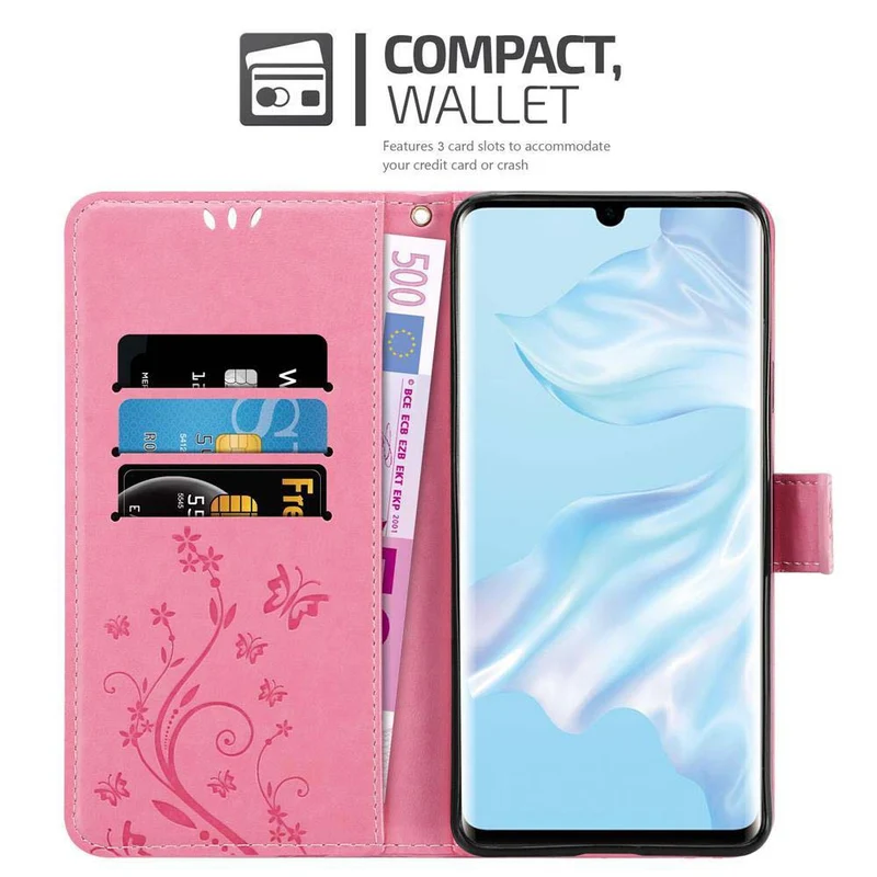 Cadorabo Hülle kompatibel mit Huawei P30 PRO Schutzhülle im Blumen Design mit Magnetverschluss, Standfunktion und Kartenfächern