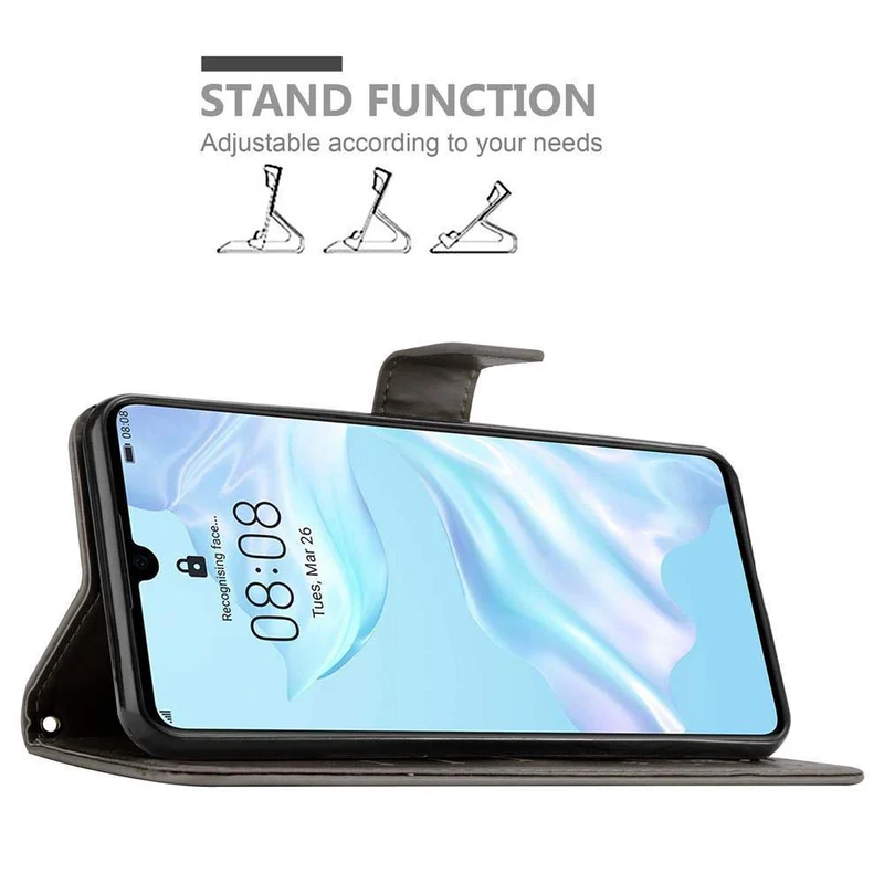 Cadorabo Hülle kompatibel mit Huawei P30 Schutzhülle im Blumen Design mit Magnetverschluss, Standfunktion und Kartenfächern
