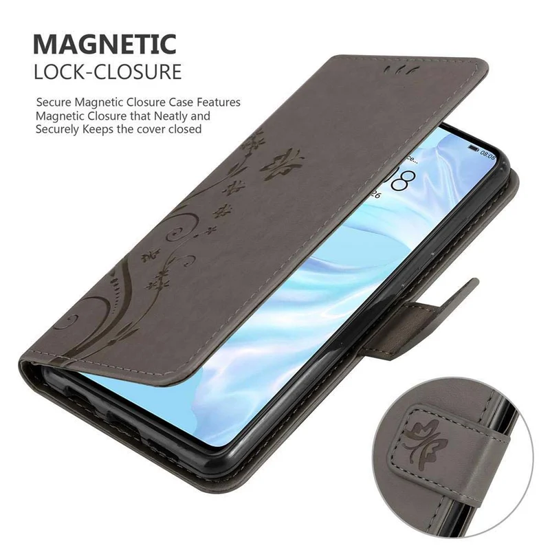 Cadorabo Hülle kompatibel mit Huawei P30 Schutzhülle im Blumen Design mit Magnetverschluss, Standfunktion und Kartenfächern