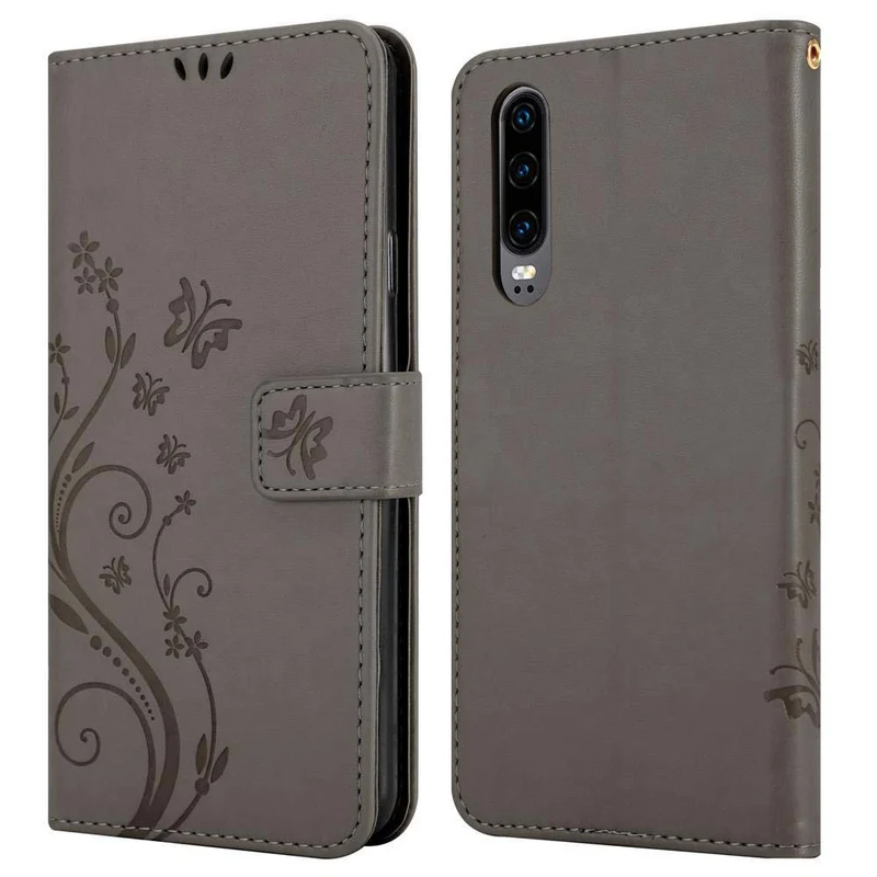 Cadorabo Hülle kompatibel mit Huawei P30 Schutzhülle im Blumen Design mit Magnetverschluss, Standfunktion und Kartenfächern