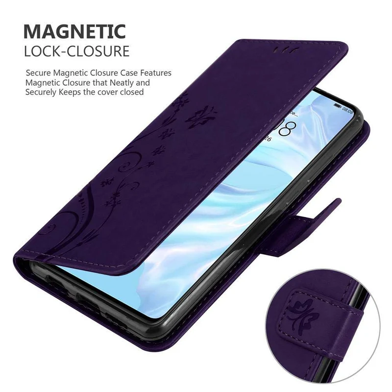 Cadorabo Hülle kompatibel mit Huawei P30 Schutzhülle im Blumen Design mit Magnetverschluss, Standfunktion und Kartenfächern