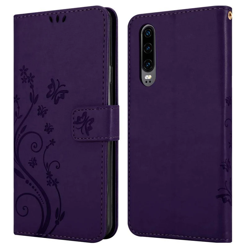 Cadorabo Hülle kompatibel mit Huawei P30 Schutzhülle im Blumen Design mit Magnetverschluss, Standfunktion und Kartenfächern